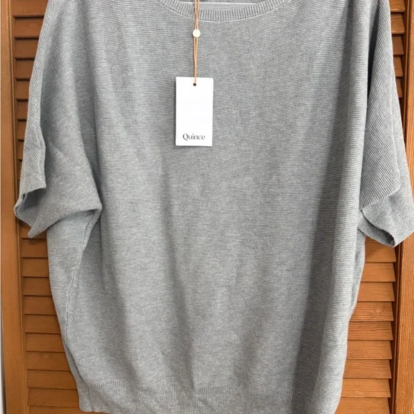 Quince Womens cotton cashmere link Short-Sleeve Sweater in Light Gray Brand New - Picture 3 of 5